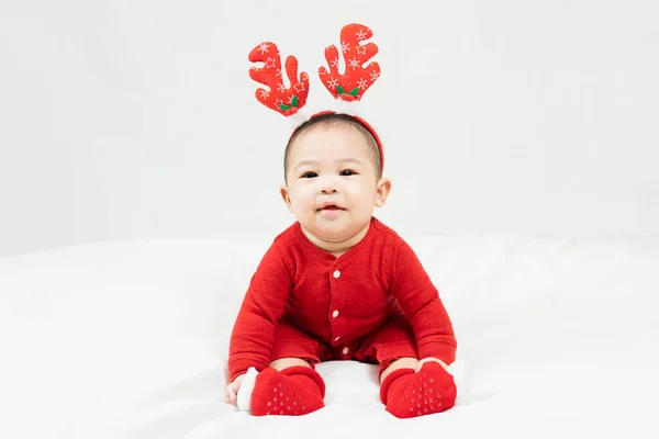 Nieuwjaar Kerstmis Concept Met Maanden Oude Schattige Pasgeboren Baby Jongen — Stockfoto