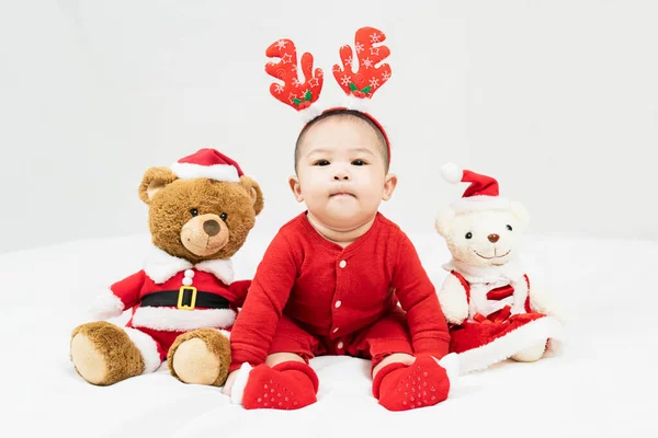 Neujahr Und Weihnachten Konzept Mit Monate Alten Netten Neugeborenen Jungen — Stockfoto