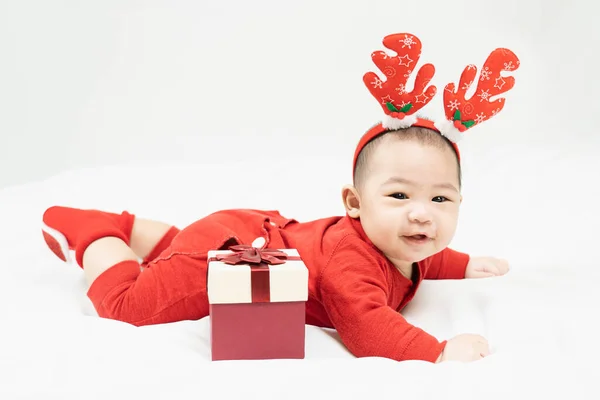 Nieuwjaar Kerstmis Concept Met Maanden Oude Schattige Aziatische Pasgeboren Baby — Stockfoto