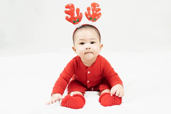 Nieuwjaar Kerstmis Concept Met Maanden Oude Schattige Pasgeboren Baby Jongen — Stockfoto