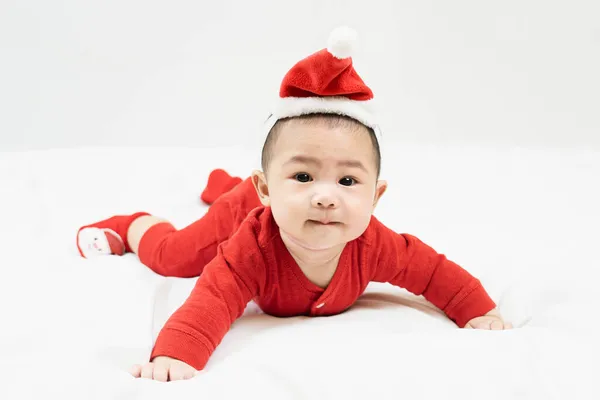 Neujahrs Und Weihnachtskonzept Mit Monate Altem Netten Neugeborenen Jungen Mit — Stockfoto