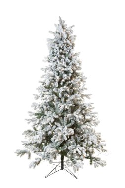 Yapay Noel karlı ağacı beyaz arkaplanda izole edilmiş