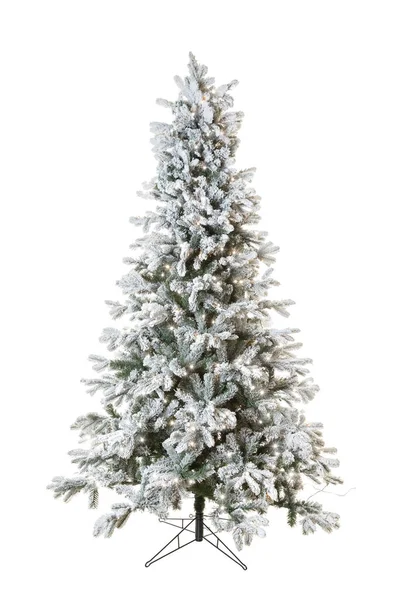 Yapay Noel karlı ağacı beyaz arkaplanda izole edilmiş