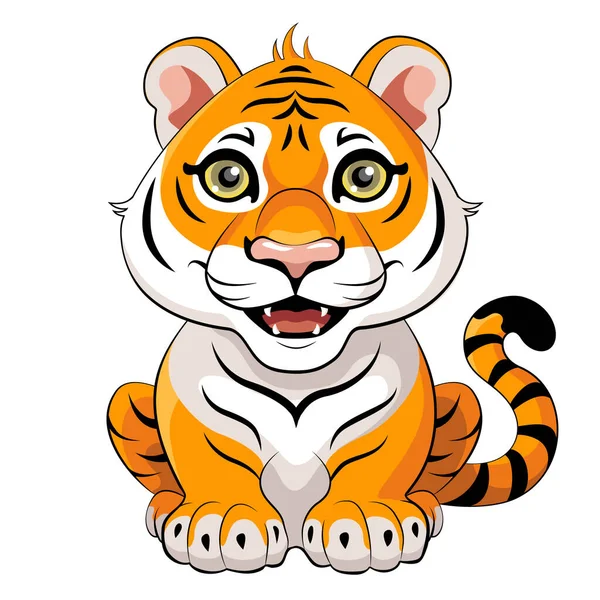 Ilustración vectorial de un lindo tigre de dibujos animados aislado sobre un fondo blanco — Vector de stock