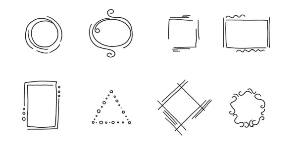 Ensemble Insigne Ligne Circulaire Dessiné Main Cadres Différentes Formes Géométriques — Image vectorielle