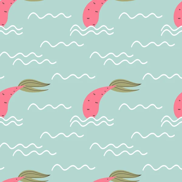 Cartoon mermaid seamless pattern. Cute little underwater character, princess with fish tail, fantasy creature, kids fairy tale girl. Decor textile, wrapping paper wallpaper, vector print or fabric