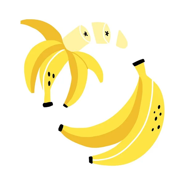 Банановый Набор Экзотические Тропические Свежие Фрукты Цельные Фрукты Кожура Векторные — стоковый вектор