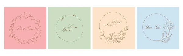 Botanischer Kreisrahmen Handgezeichnete Runde Linienbänder Blätter Und Blumen Hochzeitseinladungen Und — Stockvektor