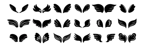 Wings Hand Drawn Bird Angel Silhouette Elements Angelic Emblem Black — Stock Vector