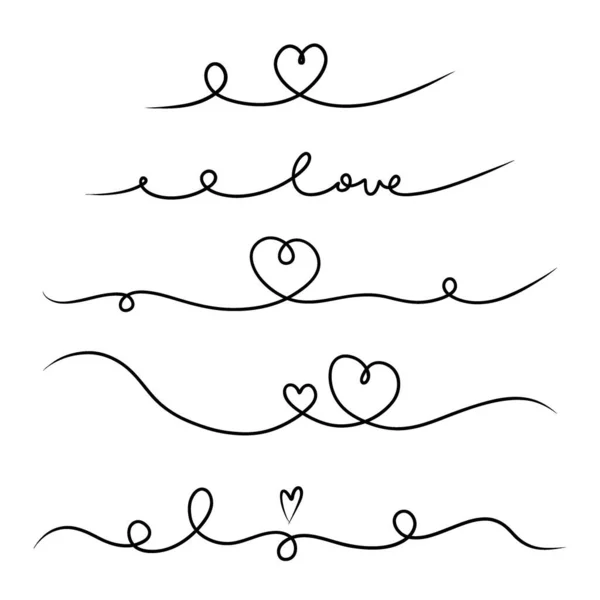 Heart Divider Set Hand Drawn Swirl Line Borders Hearts Love Royaltyfria illustrationer