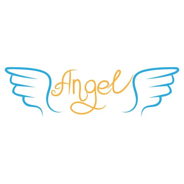 空飛ぶ天使の翼 書道のテキストとかわいい天使の紋章 分離されたフレーズと線画 装飾テンプレート ベクトルイラストの手紙 — ストックベクタ