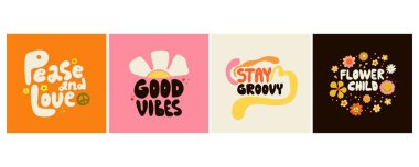 Hippi deyimi, el çizimi hippi mesajı. Motivasyon ve ilham verici alıntılar, klasik yazılar, 70 'lerin nostaljik posterleri veya kartları, tişört baskı vektör çizimleri.
