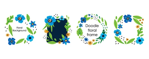 Doodle Bloemen Frame Handgetekende Cartoon Bladeren Bloemen Samenstelling Abstracte Botanische — Stockvector