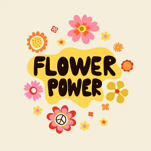 Çiçek Gücü Hippi Deyimi Çizimi Hippi Mesajı Motivasyon Ilham Verici Stok Vektör
