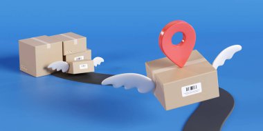 Kahverengi paket karton kutu fermuarı, çevrimiçi teslimat servisi veya nakliye ve küresel lojistik konsept, hızlı ve hızlı kargo sevkiyatı. 3d oluşturma