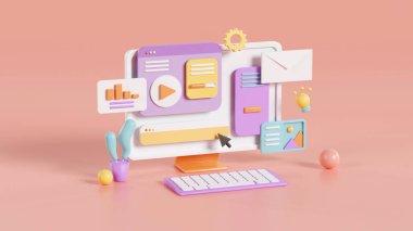 Web sitesi oluşturma kavramı, açılır pencereli web tasarımı, 3B görüntüleme