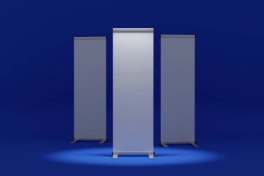Sancak Standee Arkaplanını, ticari şov reklam standı olarak LED veya Halojen Işıklı stantlar ve sayaçlarla göster. 3d oluşturma