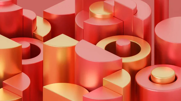 Geometrisk Röd Och Guld Bakgrund Återgivning — Stockfoto
