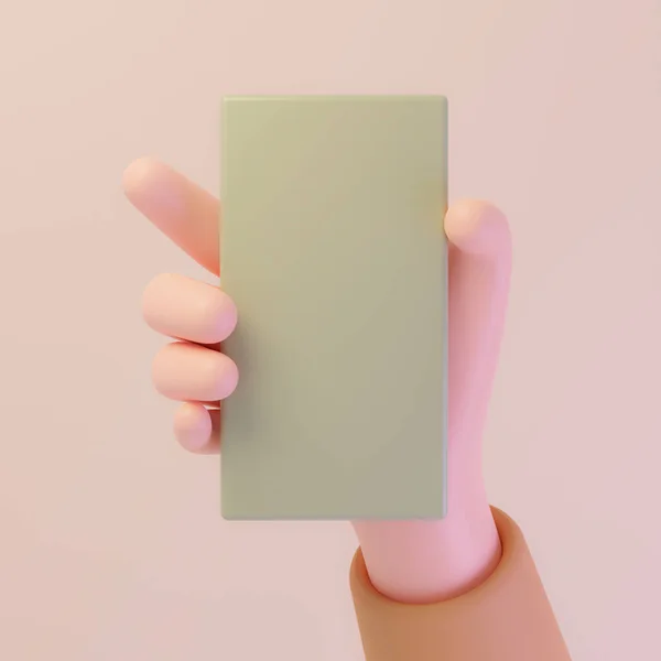 Hand hold vertical smartphone. Hand show cell phone vertical concept with copy space. 3d rendering