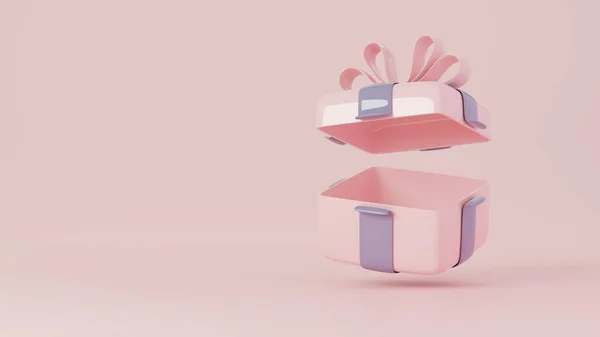 Abrir Quadrado Vazio Caixa Presente Pódio Rosa Brilhante Com Espaço — Fotografia de Stock