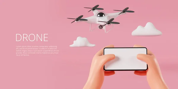 The Drone flying hand holding controller, Drone flying concept, 3D rendering