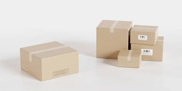 Boîte Carton Livrée Sur Fond Blanc Concept Produit Livraison Rendu — Photo