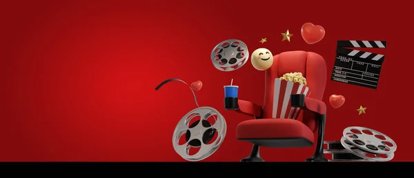 Cinema movie background concept. Cinema seat watch movie concept with copy space. 3D rendering