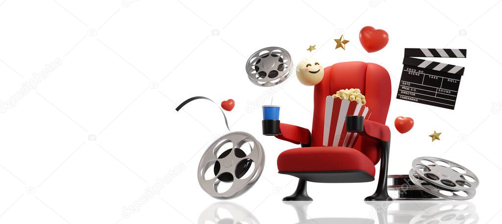 Cinema movie background concept. Cinema seat watch movie concept with copy space. 3D rendering