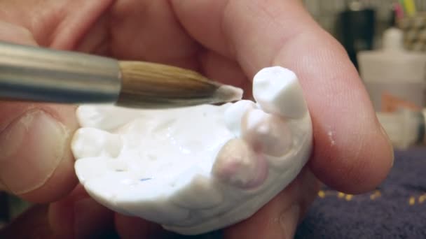 Macro Shot Dental Specialist Working on Implant Prosthetics — Vídeo de Stock