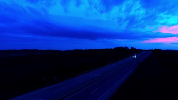 Aerial shot of Freeway in Suburbs at dawn — Stock Video