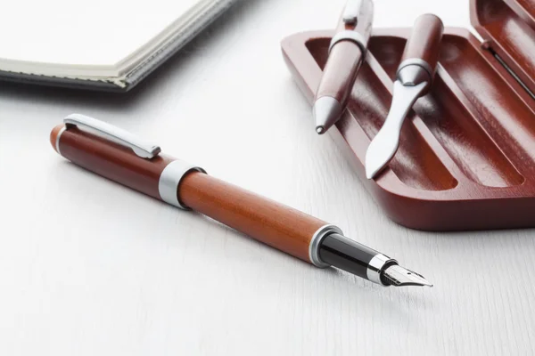 Pluma estilográfica de madera y bolígrafo — Foto de Stock