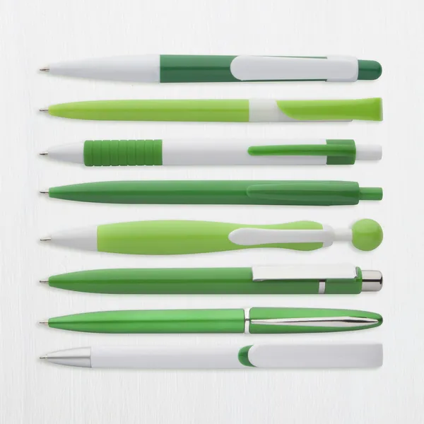 Green pens collection, with PS path — Stock Photo, Image