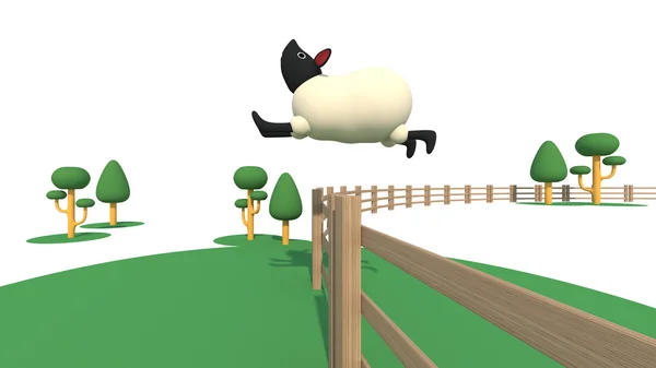 Sheep jump over the fence — Stock Photo, Image
