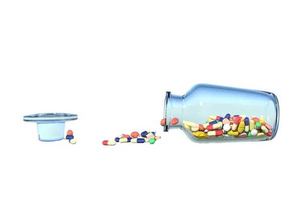 Medicine spilling bottle falls down — Stock Photo, Image