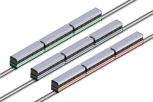 Isometric view of a three trains — Stock Photo, Image