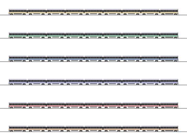 farklı renklerde bir trenin yan görünüm