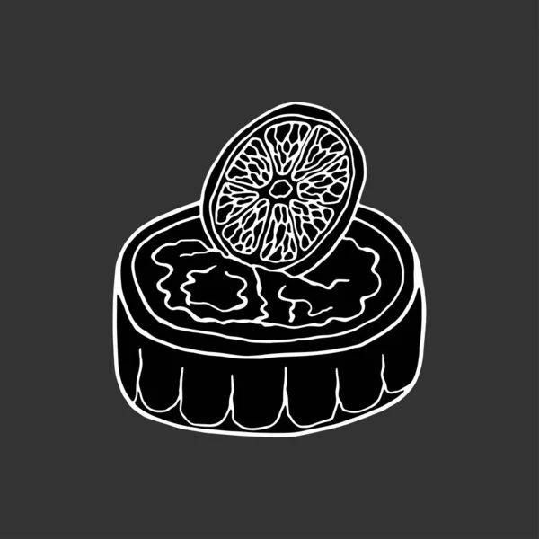 ベクトル手描きのカタロニアクリーム スペインのデザート メニューカフェ ビストロ レストラン パン屋 ラベルとパッケージのためのデザインスケッチ要素 白地のイラスト — ストックベクタ