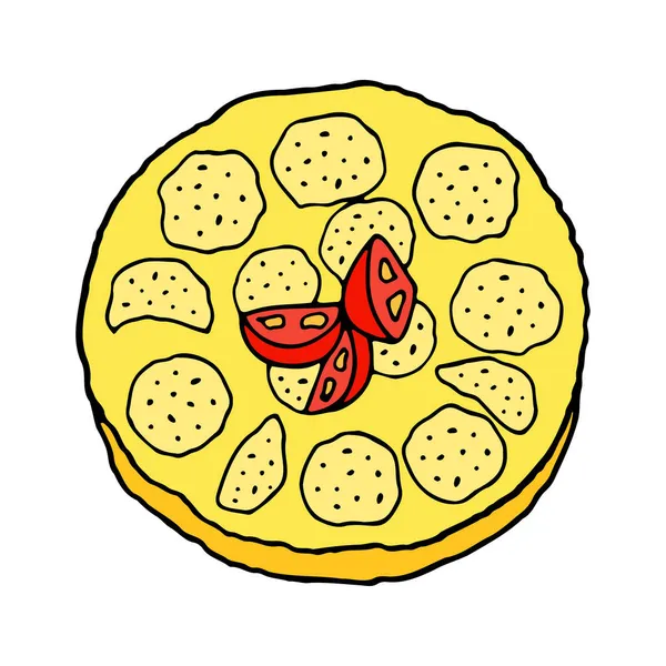 Tortilla Vectorial Dibujada Mano Plato Cocina Española Elemento Diseño Para — Vector de stock