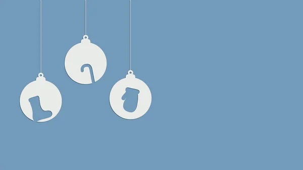 Noel ve yeni yıl kompozisyonu şeker kamışlı, eldivenli, çoraplı asılı toplar. Tebrik kartı, afiş, poster tasarımı. Vektör illüstrasyonu. 