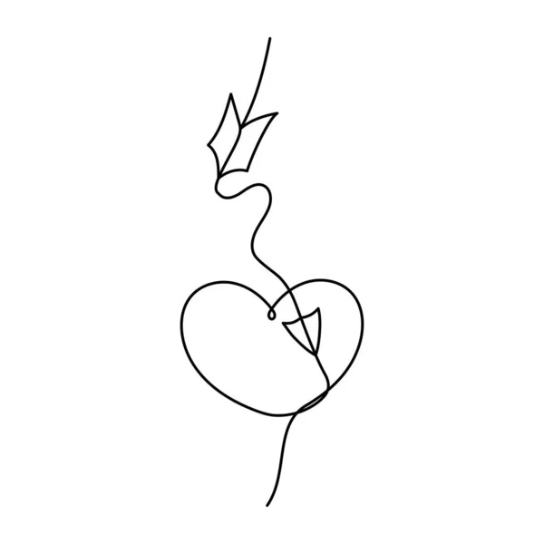 Continuous One Line Abstract Love Symbol Heart Arrow Vector Illustration — Vetor de Stock