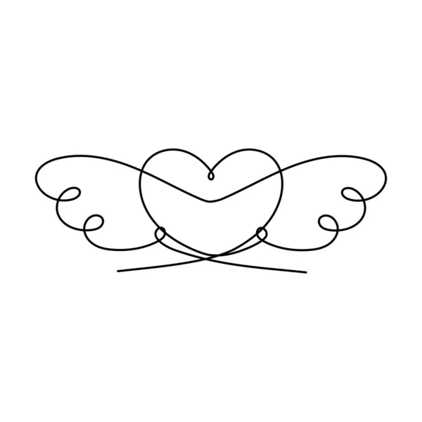 Continuous One Line Abstrait Amour Symbole Coeur Avec Des Ailes — Image vectorielle