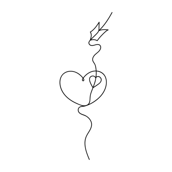 Continuous One Line Abstrait Amour Symbole Coeur Avec Flèche Illustration — Image vectorielle
