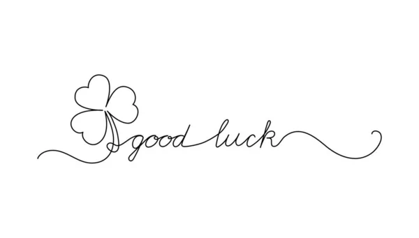Continuous One Line script cursive text good luck. Vector illustration for Patrick's day, design for poster, card, banner, print on shirt.