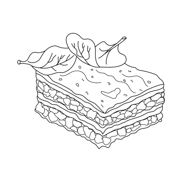 ギリシャの伝統料理 ムサカ ポテトと肉キャセロールチーズ入り ベクターの手描きイラスト メニューカフェ ビストロ レストランのデザイン要素 — ストックベクタ
