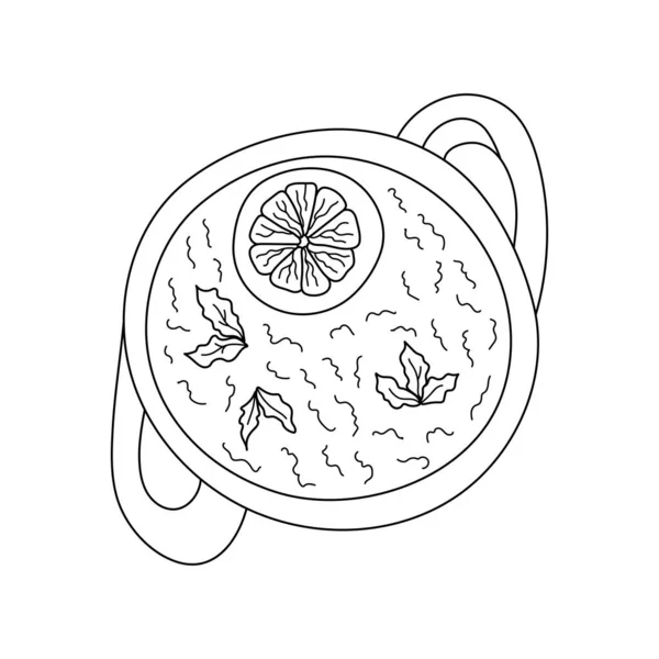 ベジタリアンの伝統的なギリシャのスープレンズ豆と ベクターの手描きイラスト メニューカフェ ビストロ レストランのデザイン要素 — ストックベクタ