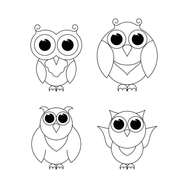 Owl Vector Outline Illustration Isolated White Background Decoration Greeting Cards — Stock Vector