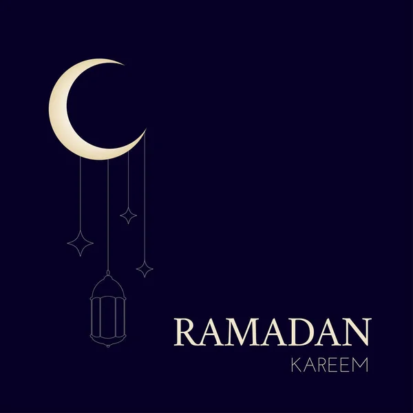 Müslümanların kutsal Ramazan Kareem bayramı. Davetiyeniz, afişiniz, afişiniz, poster tasarımınız, şablonunuz için hilal, yıldızlar ve fener içeren vektör selamlaması tasarımı. 