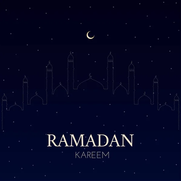 Müslümanların kutsal Ramazan Kareem bayramı. Davet kartınız, afişiniz, afişiniz, poster tasarımınız, şablonunuz için cami kubbesi, yıldızlar ve hilal desenli vektör selamlaması tasarımı. 