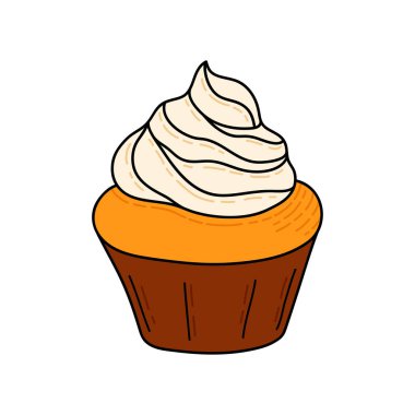 Kek çöreği. Menü kafe, bar, restoran, fırın, fırın, etiket, poster, afiş, broşür ve ambalaj için tasarım öğesi. Beyaz arkaplan üzerinde vektör renkli illüstrasyon.