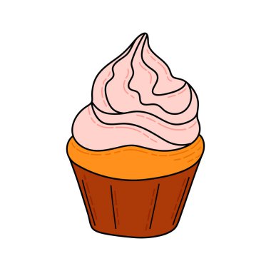 Kek çöreği. Menü kafe, bar, restoran, fırın, fırın, etiket, poster, afiş, broşür ve ambalaj için tasarım öğesi. Beyaz arkaplan üzerinde vektör renkli illüstrasyon.